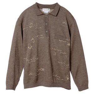 Pierre d'Asniel (France) Jacquard Interlock Knit Wool Polo Sweater Brown : M